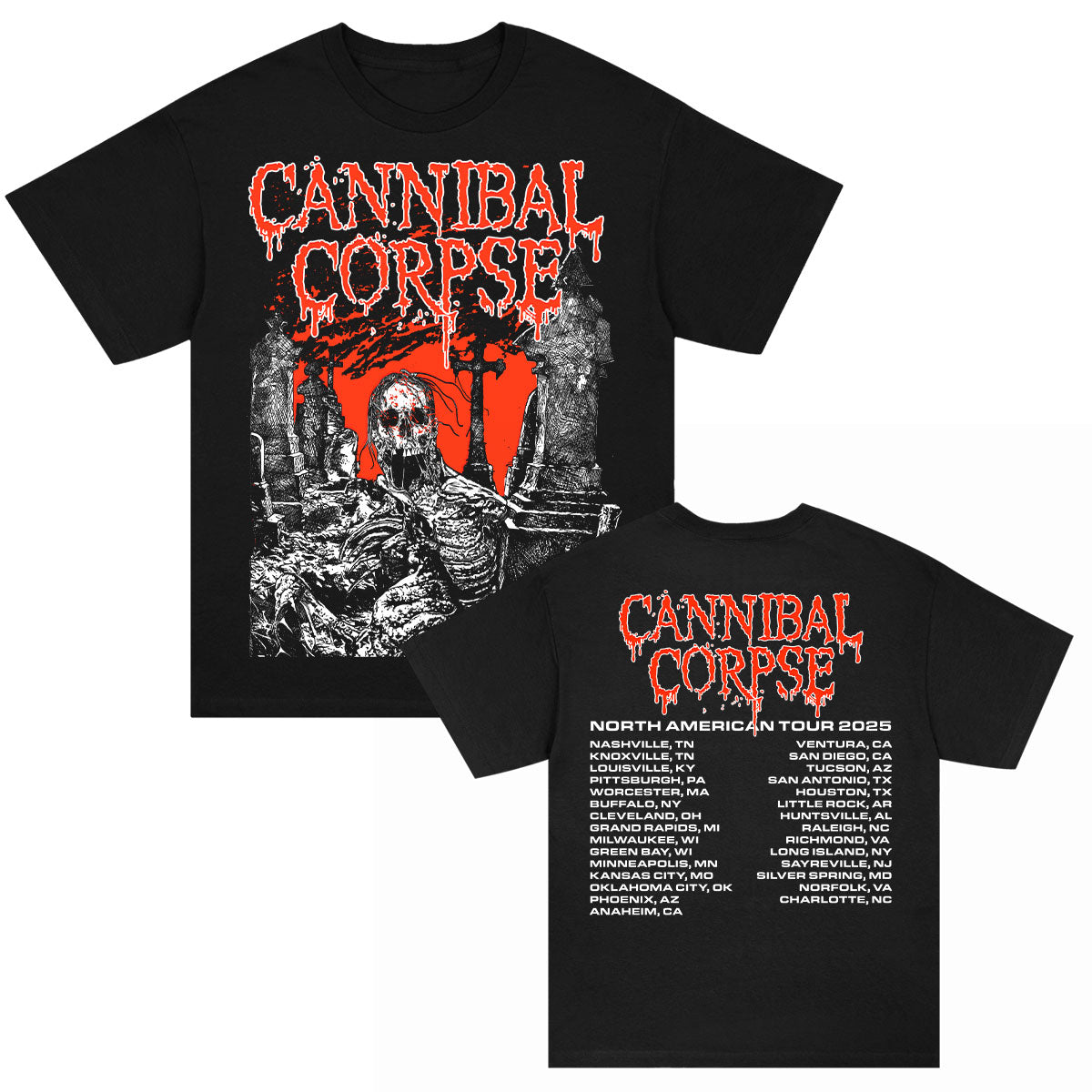 Cannibal Corpse Graveside 2025 Tour T-shirt Front