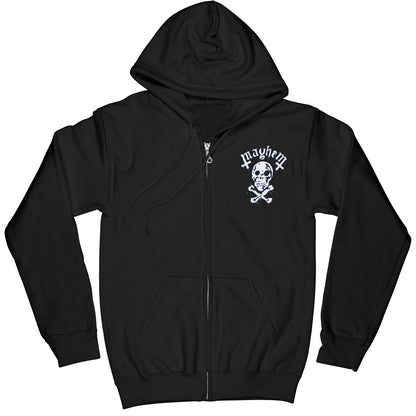 Mayhem Crossbones Pocket Logo Zippered Hooded Sweatshirt Front