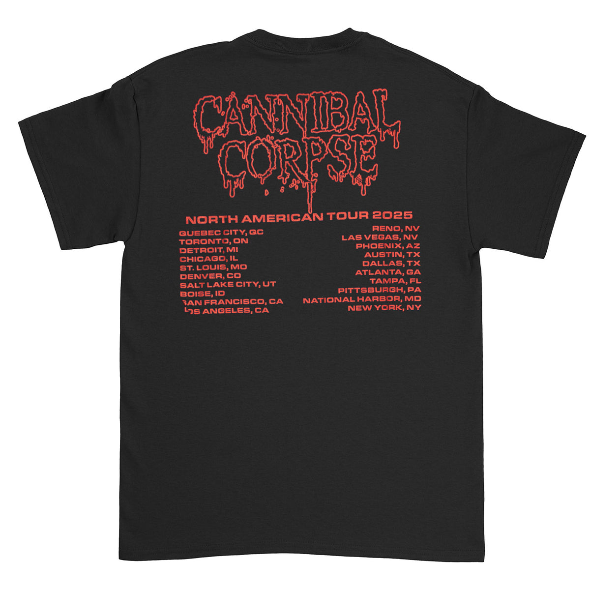 Cannibal Corpse North American Tour 2025 T-shirt Back