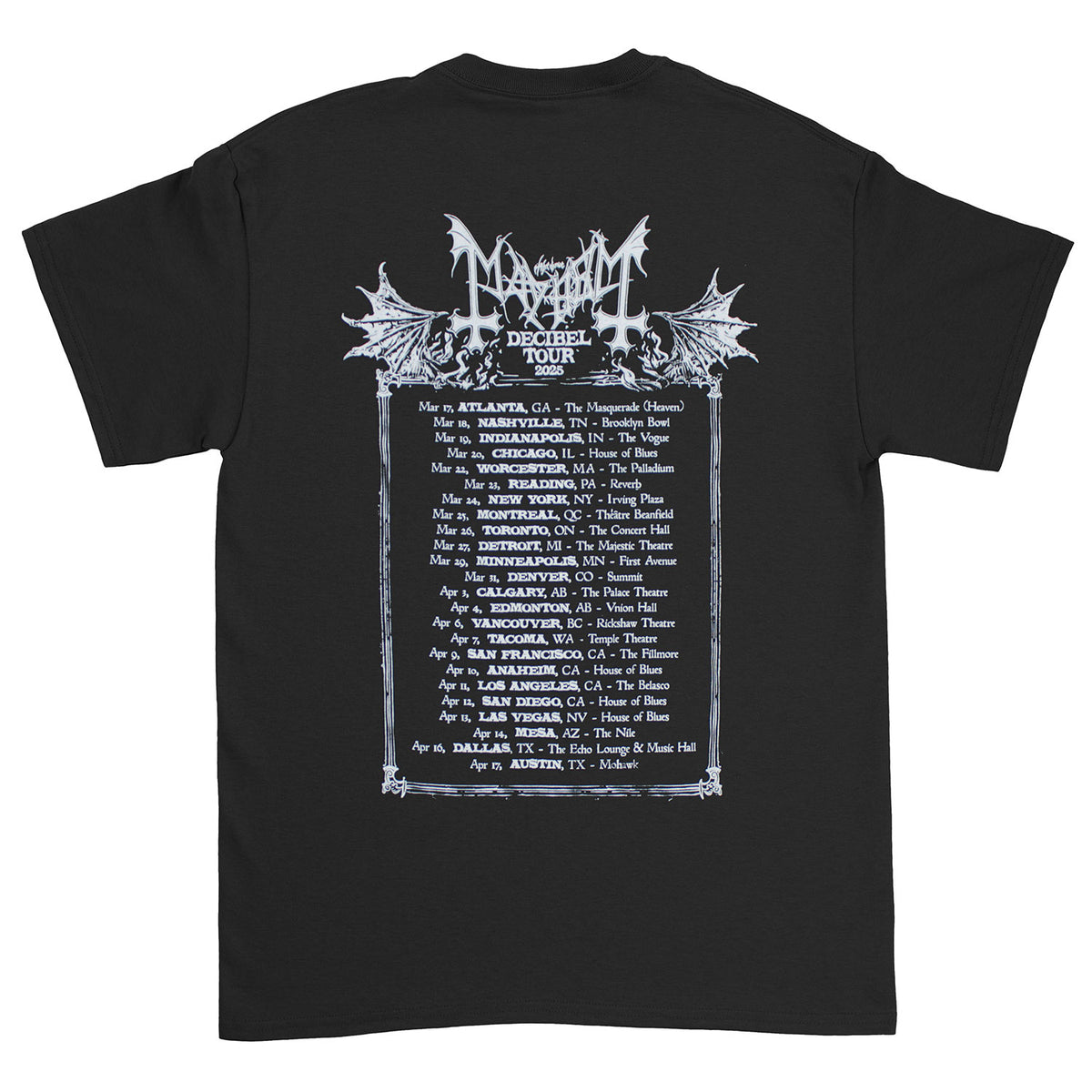 Mayhem Decibel Tour 2025 T-shirt Back