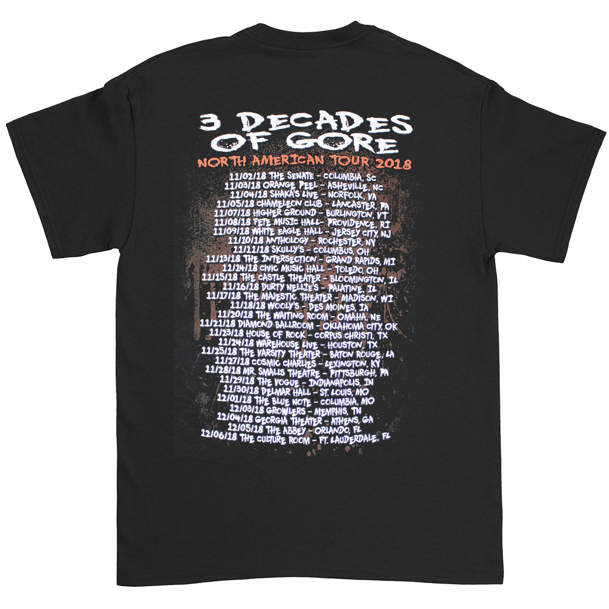 Cannibal Corpse 3 Decades Of Gore North American Tour 2018 T-shirt Back