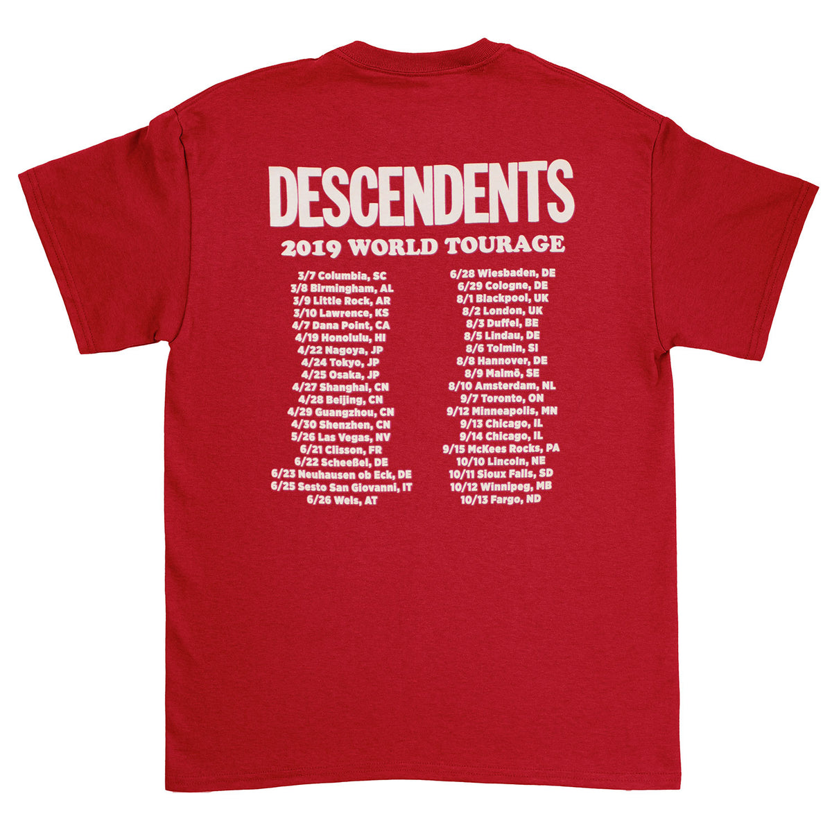 Descendents 2019 World Tourage T-shirt Back