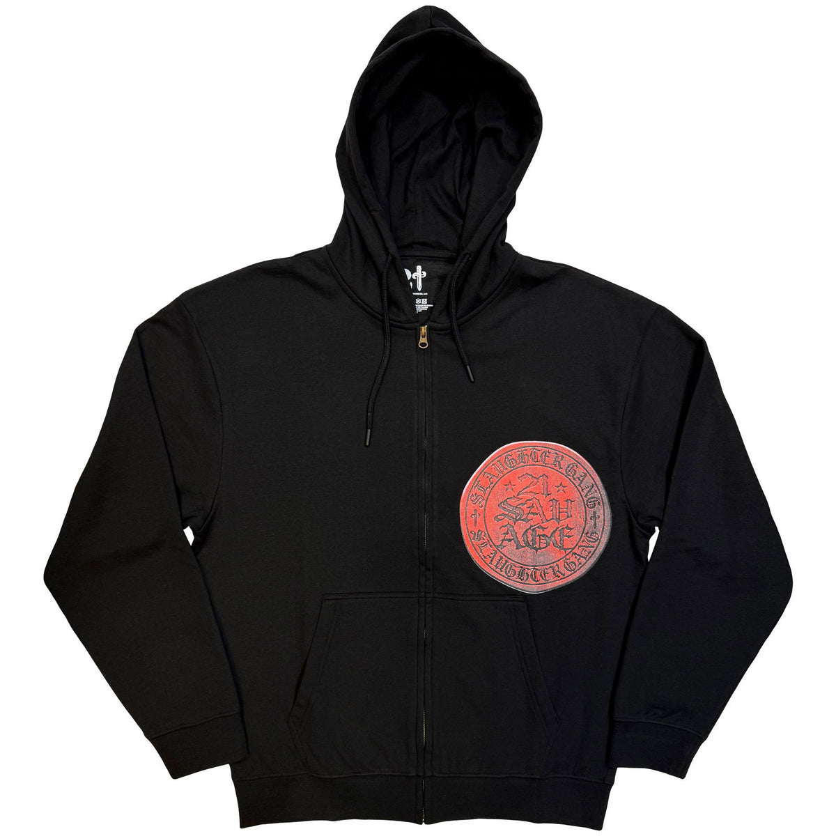 21 Savage Slaughter Gang Seal Zippered Hooded Sweatshirt Front