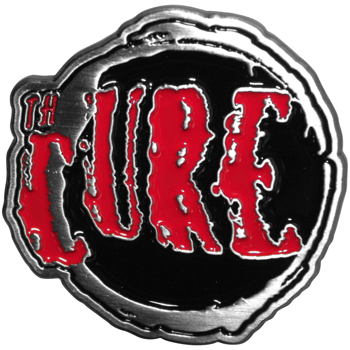 Cure Circle Logo Red Pewter Pin Badge Front