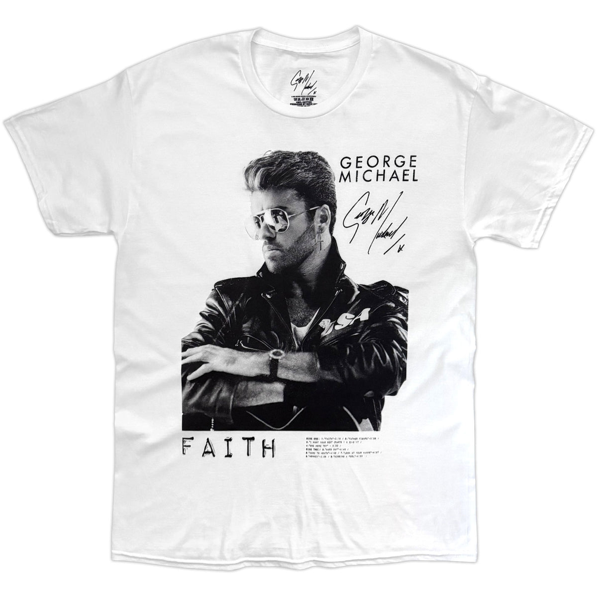 George Michael Faith Tracklist T-shirt Front