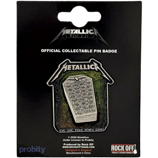 Metallica Never Die Tombstone Pewter Pin Badge Front
