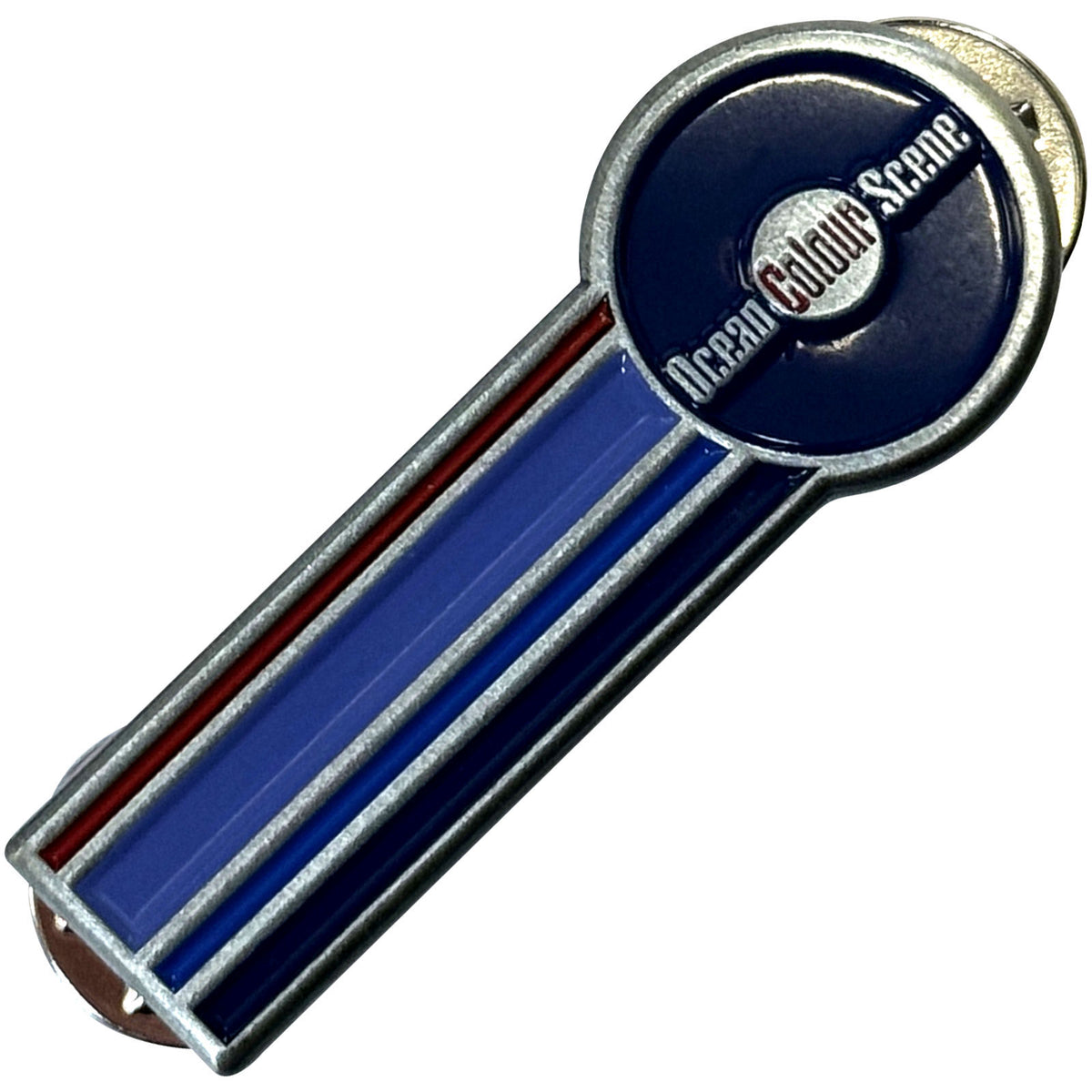 Ocean Colour Scene Circle Logo & Stripes Pewter Pin Badge Front