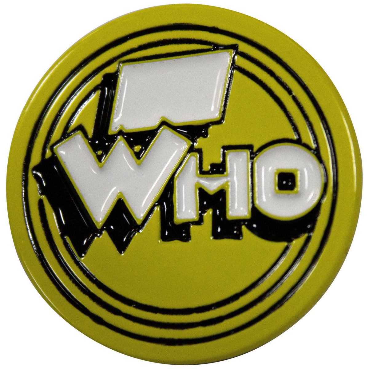 Who Yellow Circle Pewter Pin Badge Front