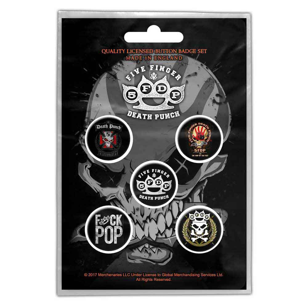 Five Finger Death Punch Logos Pewter Pin Badge Front