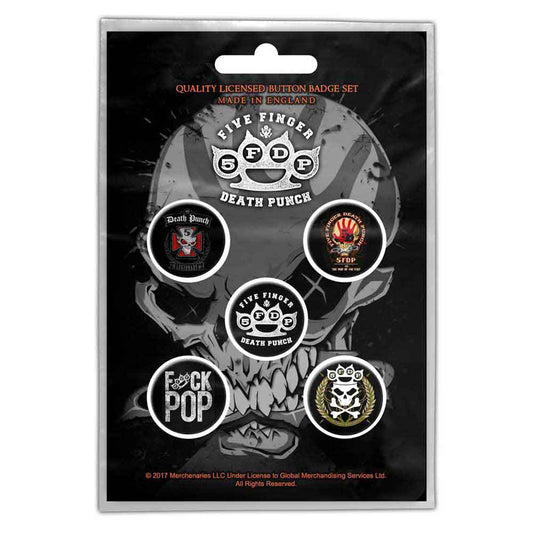 Five Finger Death Punch Logos Pewter Pin Badge Front
