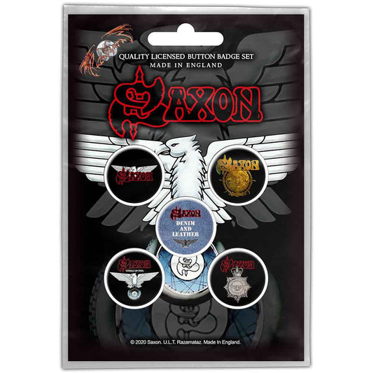Saxon Wheels Of Steel Pewter Pin Badge Front