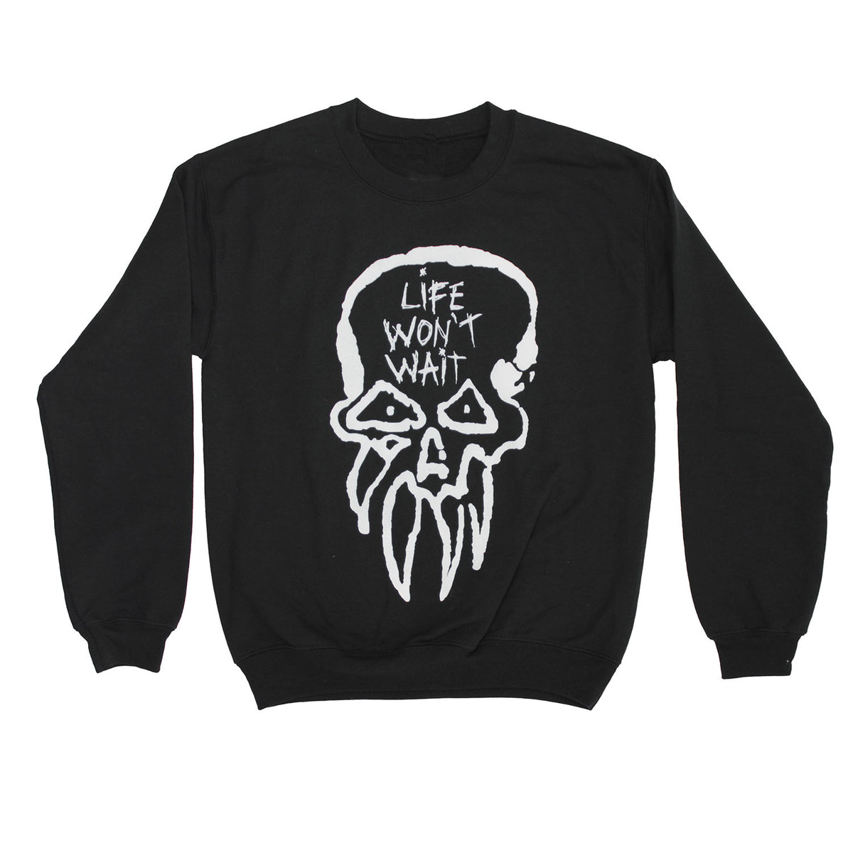Rancid Life Won't Wait Skull Crewneck (Black) Sweatshirt Front