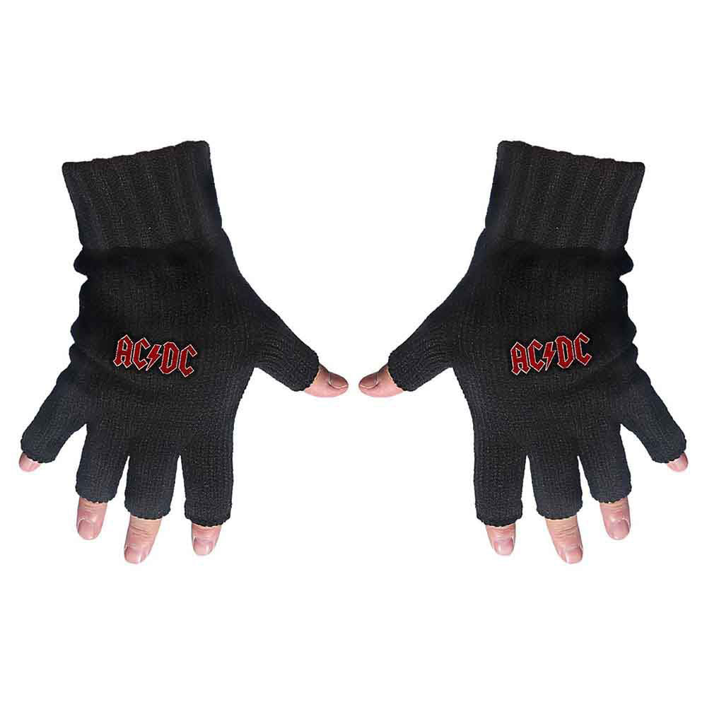 AC/DC Classic Red Logo Knit Gloves Front
