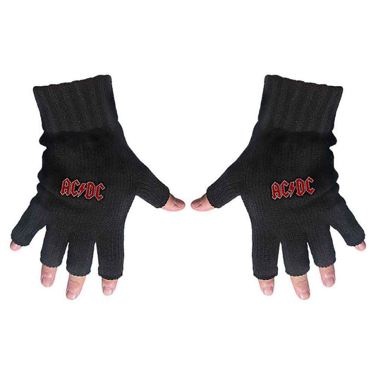 AC/DC Classic Red Logo Knit Gloves Front