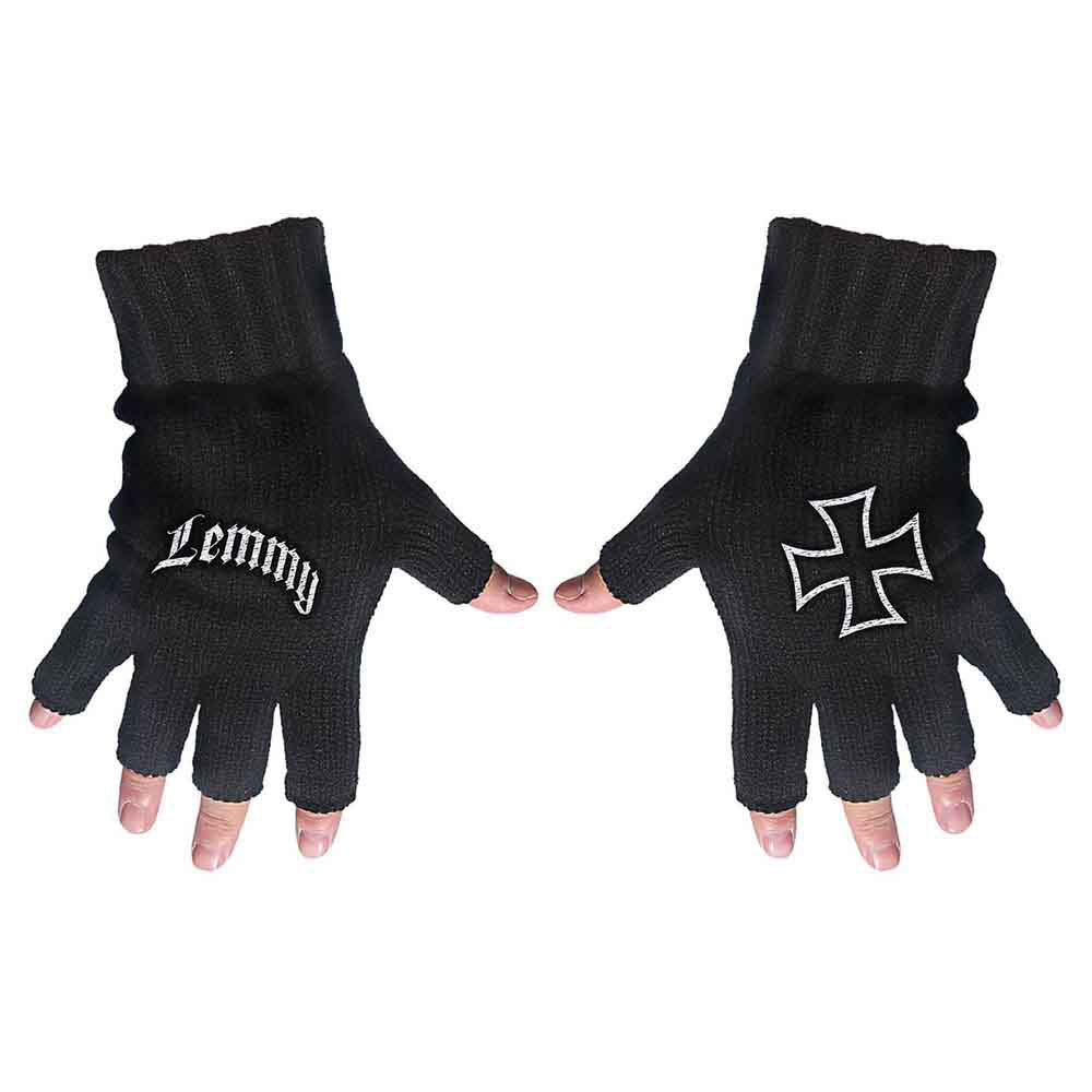 Lemmy Logo & Iron Cross Knit Gloves Front