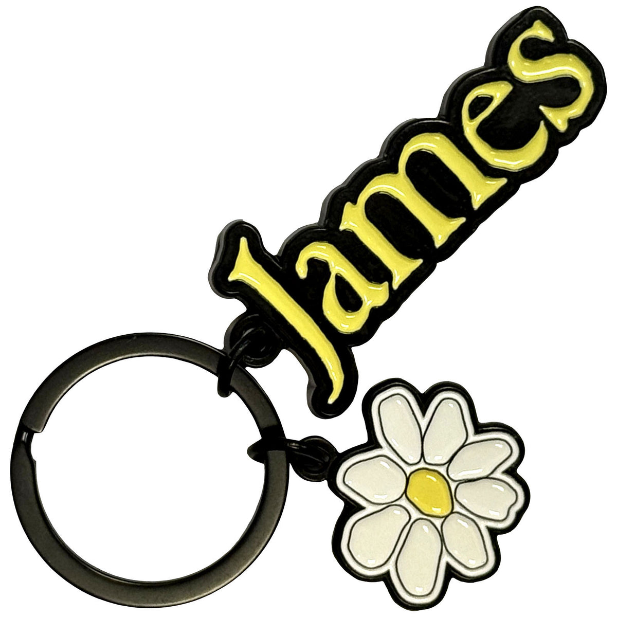 James Yellow Logo White Daisy Charm Metal Key Chain Front