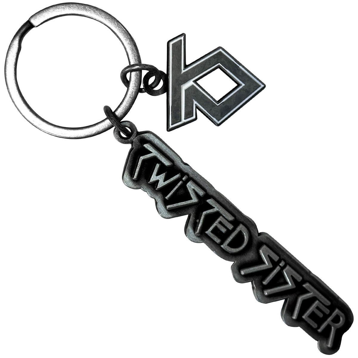Twisted Sister Silver Logo Metal Key Chain Front