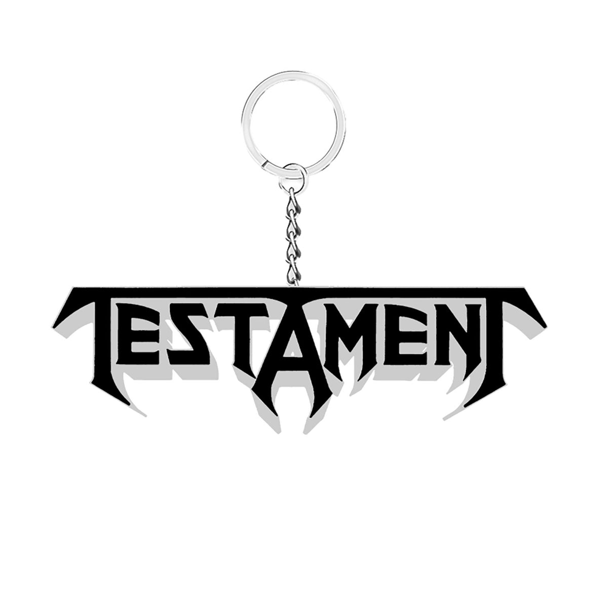 Testament Die Cut Logo Metal Key Chain Front