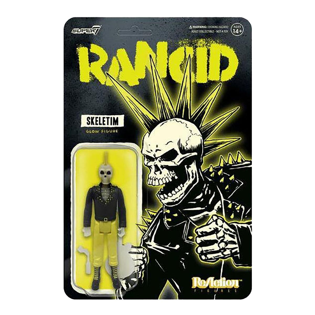Rancid Super7 Skeletim (Yellow Glow) 3.75" ReAction Figure Action Figure Front