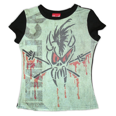 Metallica Scary Guy Green Print Cap Sleeve Junior Baby Doll Junior Top Front