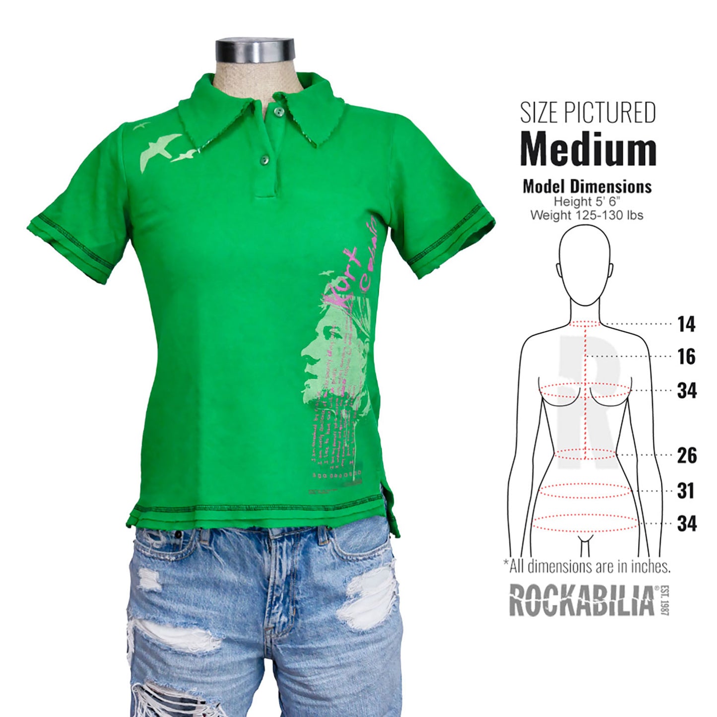 Kurt Cobain Birds Ladie's Distressed Edge Polo Shirt Girls Jr Polo Shirt