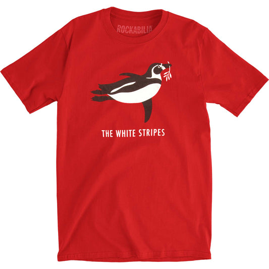White Stripes Red Penguin Slim Fit T-shirt Front