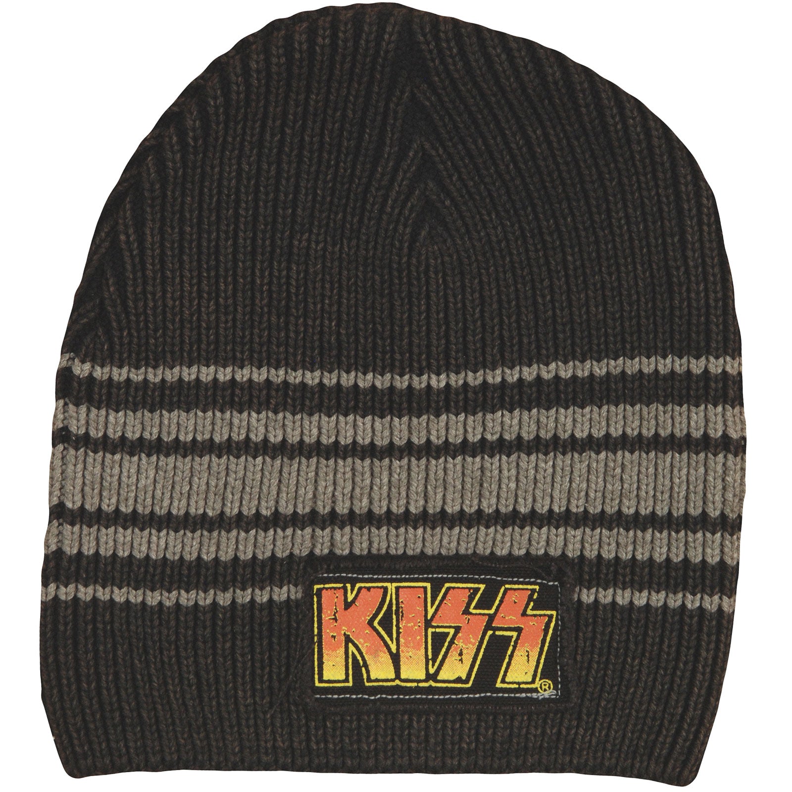 KISS Black Beanie With Grey Stripes/Logo Sewn on Patch Beanie