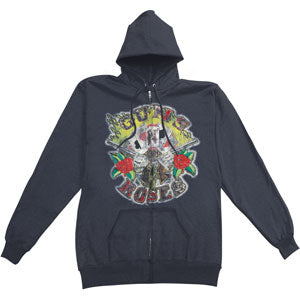 Playing Cards, Dual Pistols & Roses Zippered Hooded Sweatshirt