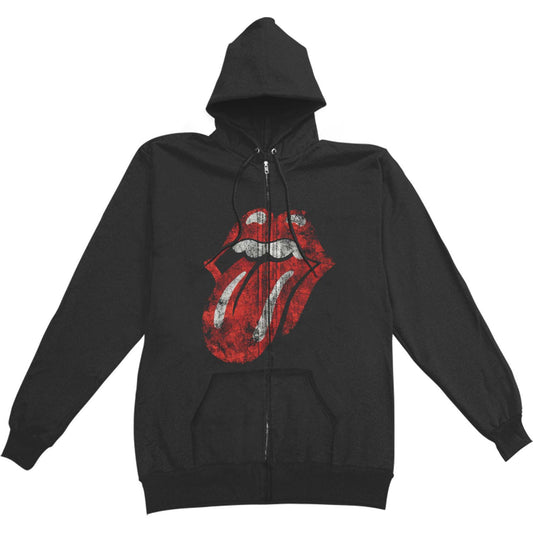 Rolling Stones Distressed Tongue Logo Zippered Hooded Sweatshirt