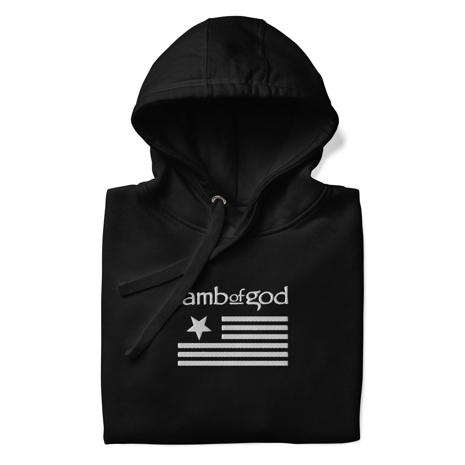 Lamb of God Lamb of God - White on Black American Flag HD Embroidered Hoodie