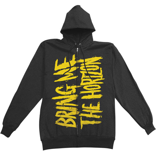 Yellow Logo Zip Up Hooded Fleece Zippered Hooded Sweatshirt