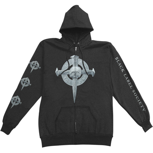 Black Label Society Nail Cross Zippered Hooded Sweatshirt