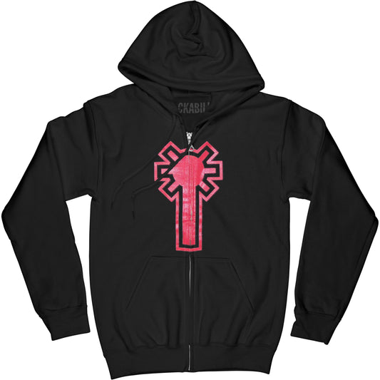 Sanctity Red Logo Zippered Hooded Sweatshirt