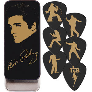 Elvis Presley Gold Portrait Pick Tin - Dunlop Collector's Guitar Pick