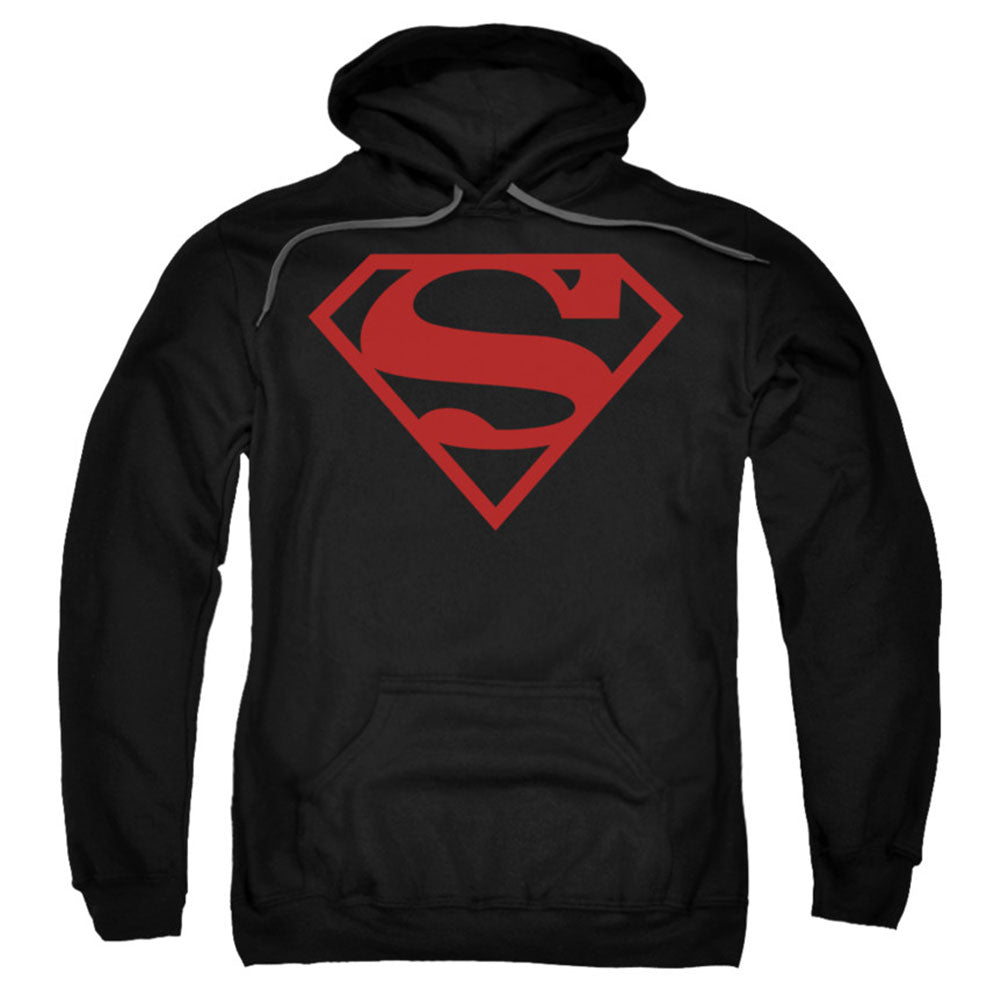 Superman Red On Black Shield Hooded Sweatshirt