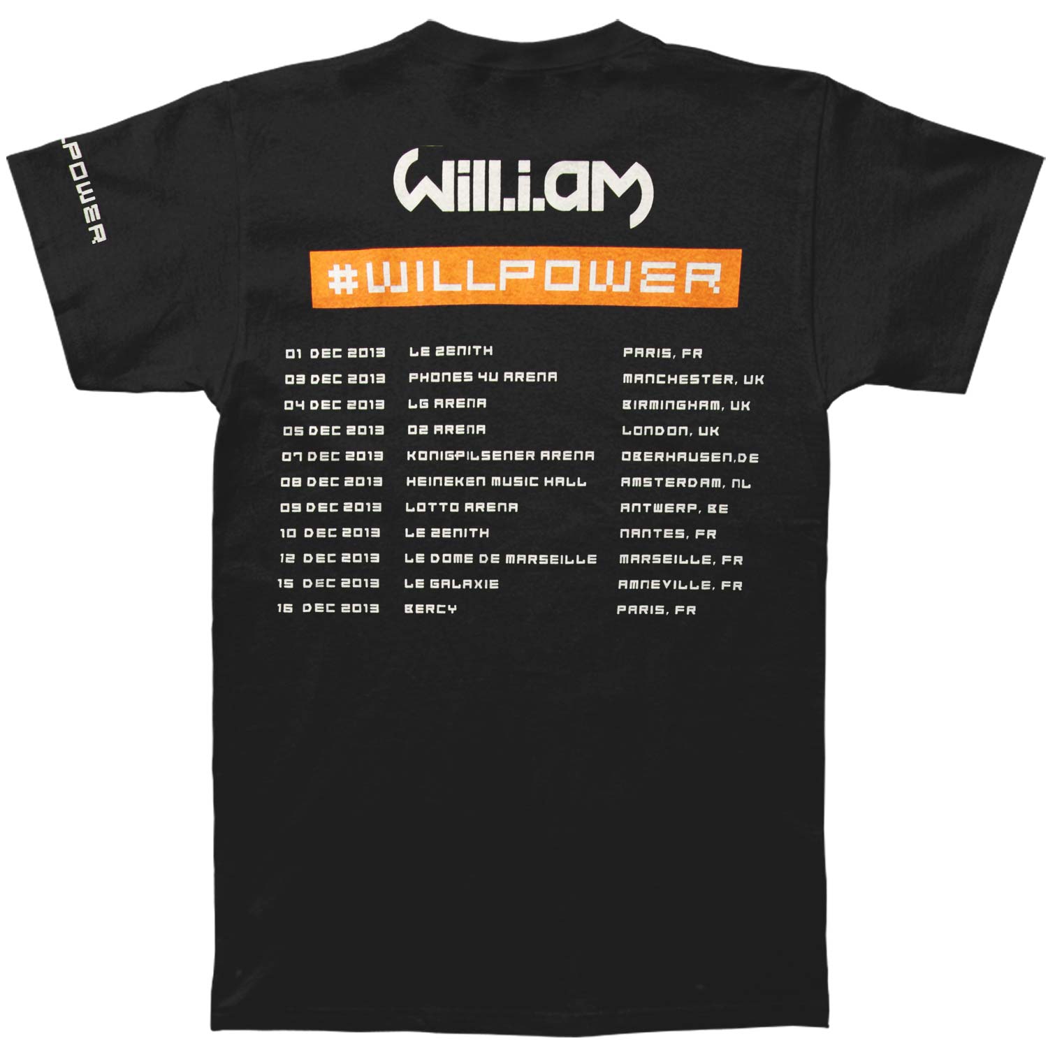 will.i.am Willpower Logo 2013 Euro Tour T-shirt