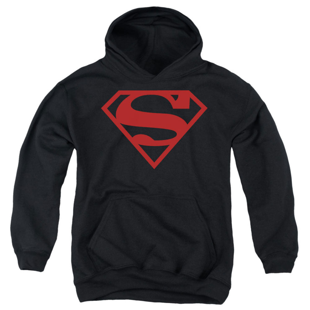 Superman Red On Black Shield Hooded Sweatshirt