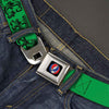 Text With Skull & Roses Green Seatbelt Buckle Belt