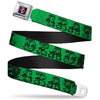 Text With Skull & Roses Green Seatbelt Buckle Belt