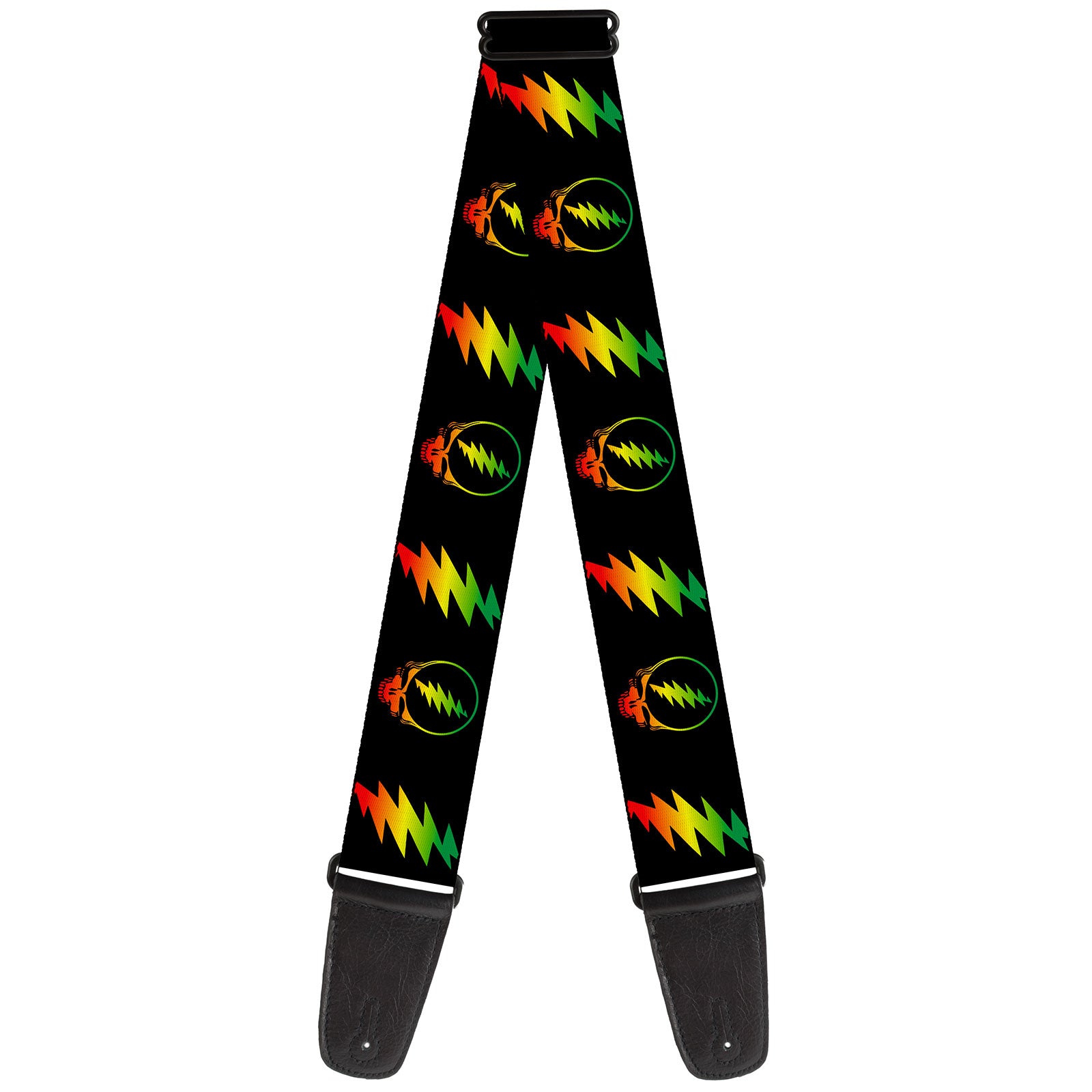 Grateful Dead Steal Your Face With Lightning Bolt Repeat Black Guitar Strap
