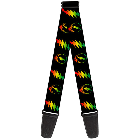 Grateful Dead Steal Your Face With Lightning Bolt Repeat Black Guitar Strap