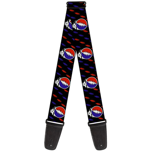 Grateful Dead Steal Your Face Repeat With Mini Lightning Bolt Guitar Strap