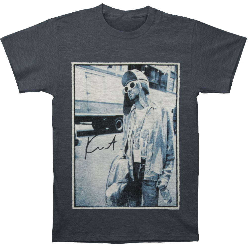 Nirvana Kurt Cobain Standing By Bus Photo Regular Mens T-shirt 244452 |  Rockabilia Merch Store