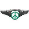 Peace Sign Wing Rockwings Green Small Pewter Pin Badge