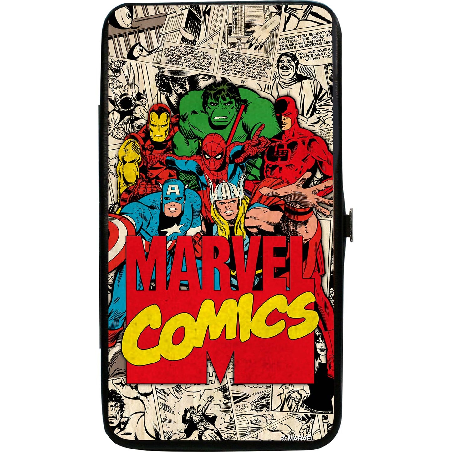 6-Superhero Marvel Comics Logo/Stacked Comic Scenes Girls Wallet