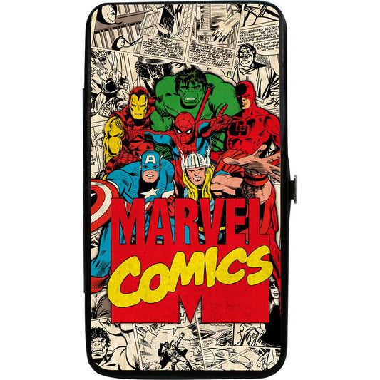 6-Superhero Marvel Comics Logo/Stacked Comic Scenes Girls Wallet