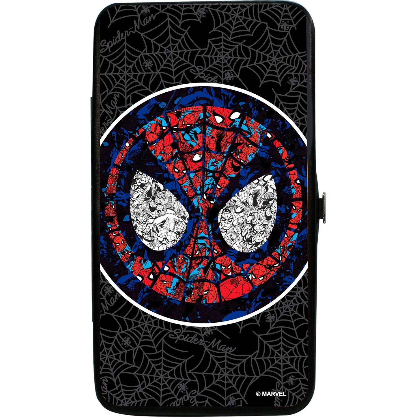 Stained Glass Spider-Man Face/Signature Spider Webs Black/Gray/Blues/Reds Girls Wallet