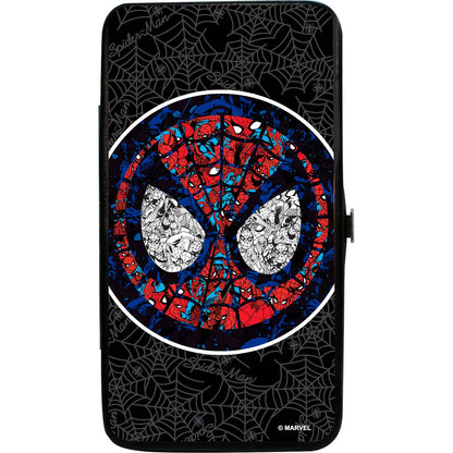 Stained Glass Spider-Man Face/Signature Spider Webs Black/Gray/Blues/Reds Girls Wallet