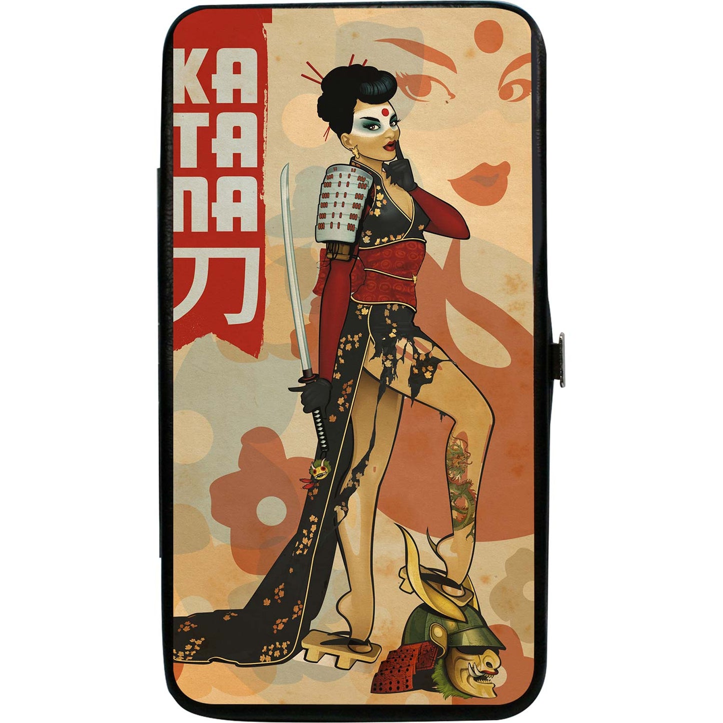 Katana Bombshell Pose/Silhouette Face/Flowers Tan/Reds Girls Wallet