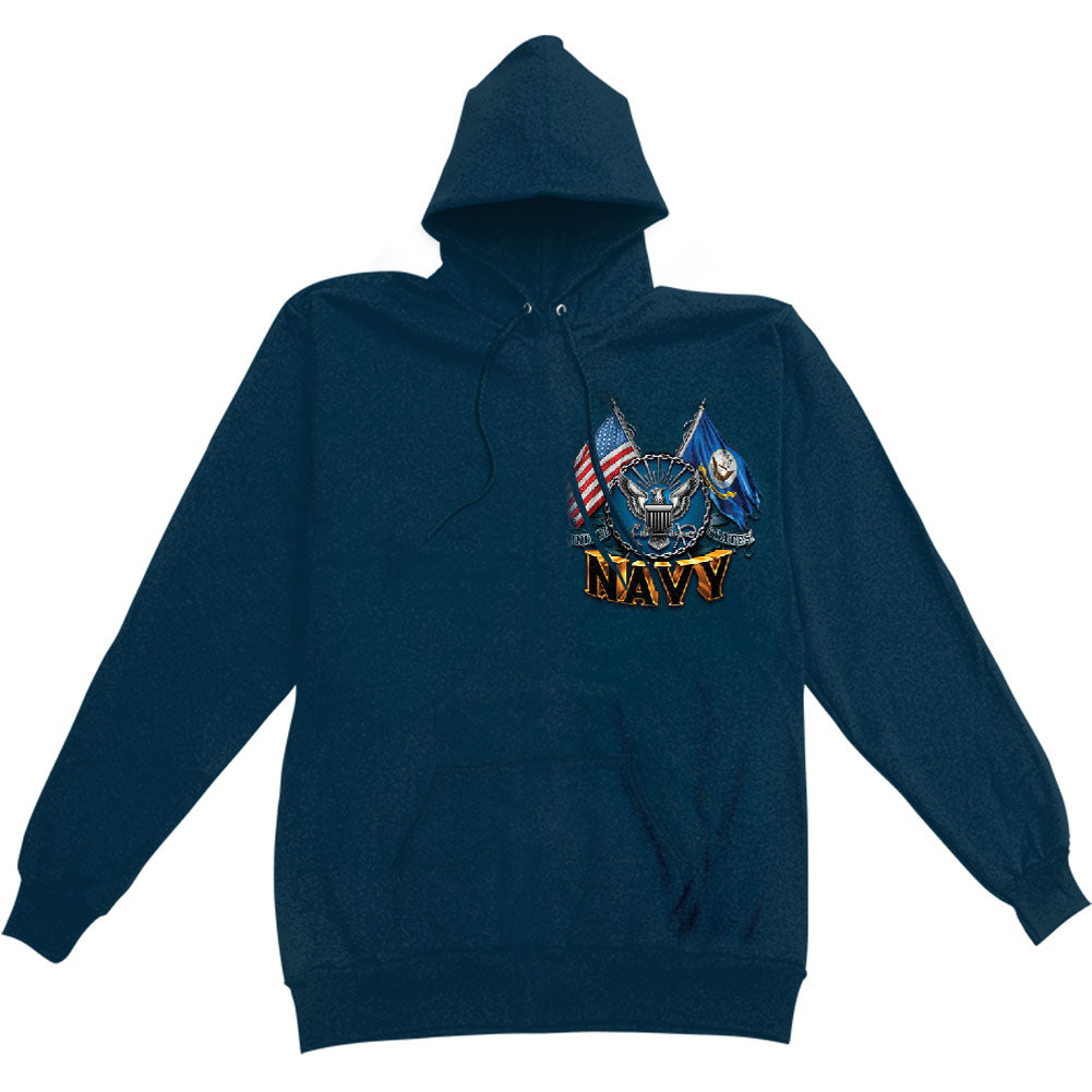 Novelty Double Flag Eagle Navy Shield Hooded Sweatshirt